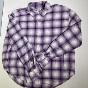 Madewell Flannel Shirt Women's Medium PurpleWhite Plaid Checkered Pockets Button